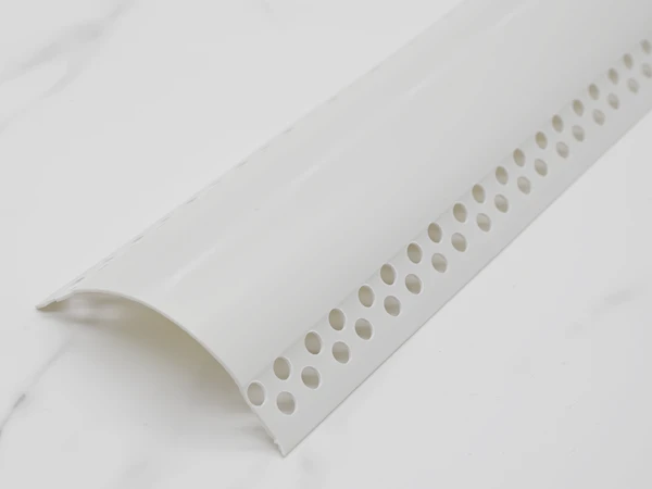 White arc-shaped angle bead with round holes